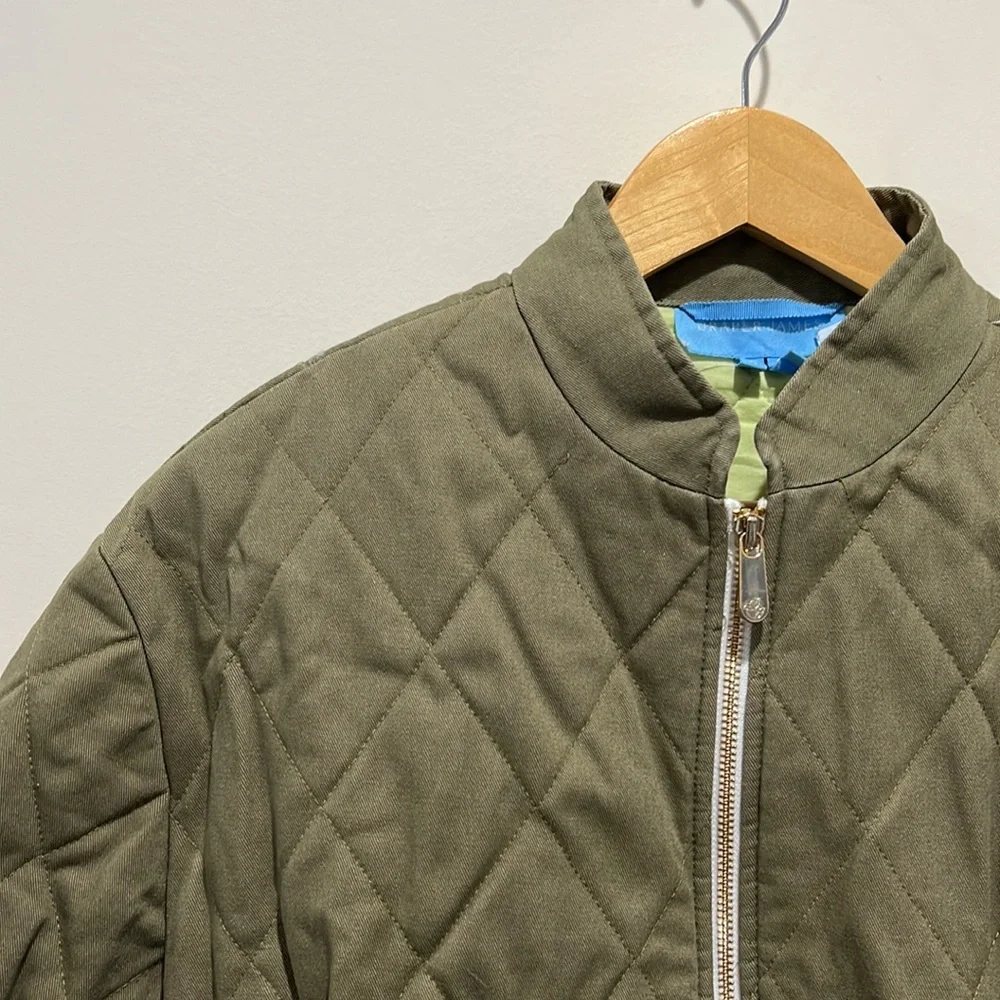 Draper James Olive Quilted Zip-Front Jacket